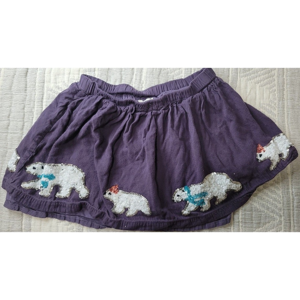 Mini Boden Girls 4-5Y Purple Sequin Polar Bear Skirt Holiday Cotton